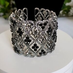 Wide Silver Statement Clover Flower Bracelet